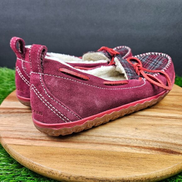 LL Bean Mountain Slippers Womens Size 9 M Red Suede Shearling Lined Moc Toe Shoe - Picture 2 of 11
